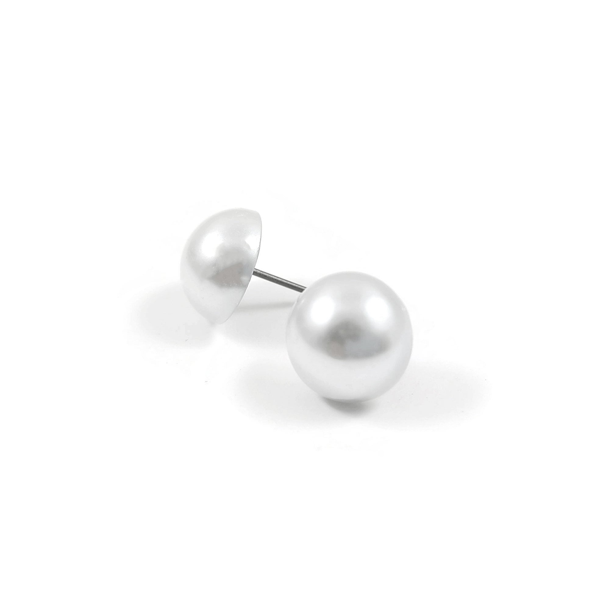 Pearly stud earrings, Implant grade titanium earrings, White plastic jewelry