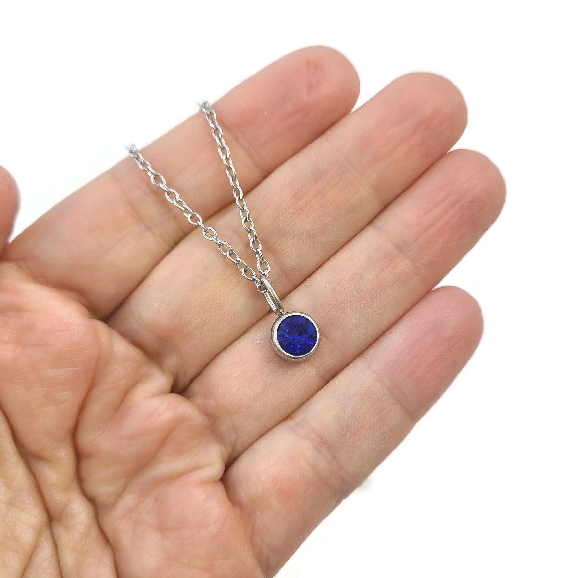 Birthstone necklace, Hypoallergenic surgical steel, Waterproof non tarnish jewelry, Dainty silver chain, Gift for her